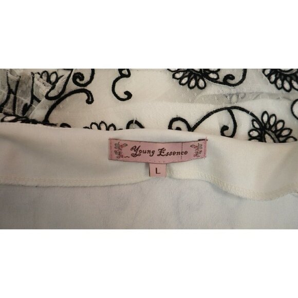 YOUNG ESSENCE - WOMEN'S WHITE & BLACK EMBROIDERED LACE BOHO COTTAGE CORE TOP - L - Picture 9 of 9
